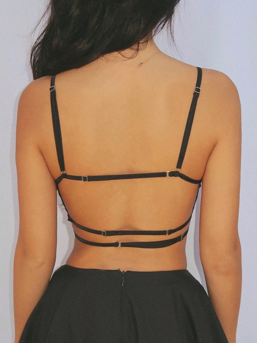 Black Satin-Effect Strappy Bralette