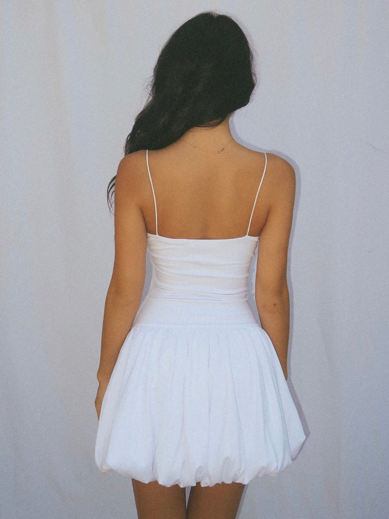 White Balloon Hem Mini Dress